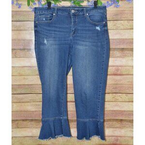 Cato Ladies Cropped Ankle Denim Blue Jeans Size 14 Cute Stretch Raw Flared Hem